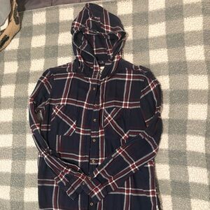 Garage Navy Plaid Hoodie Sweatshirt